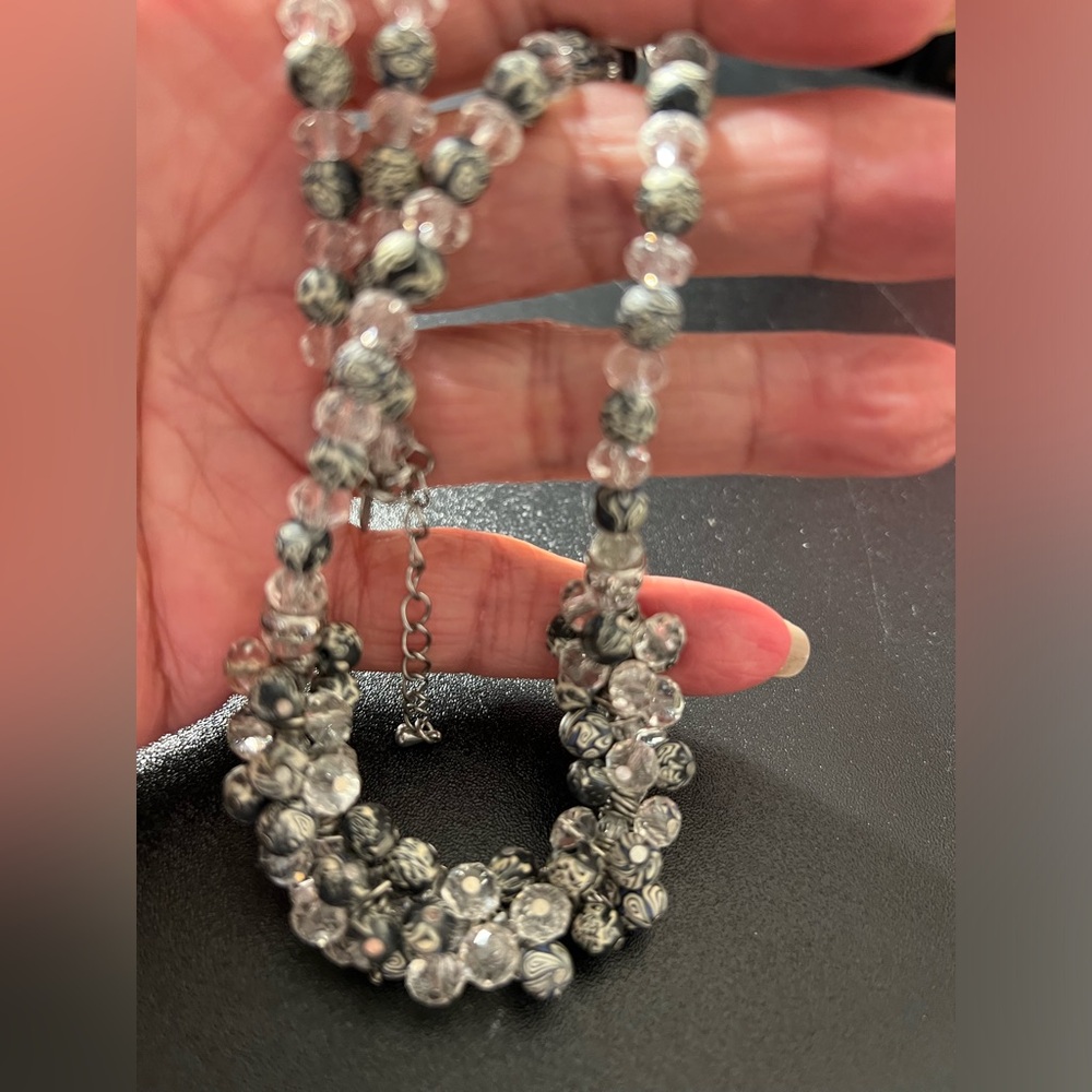 Viva Beads Signed Handmade Clay and Crystal Graduated Beads Beaded Necklace